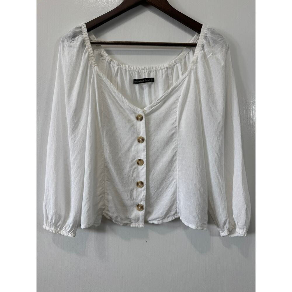 Abercrombie & Fitch Ivory White Jacquard Puff Sleeve Blouse Sz S Cottage Prairie